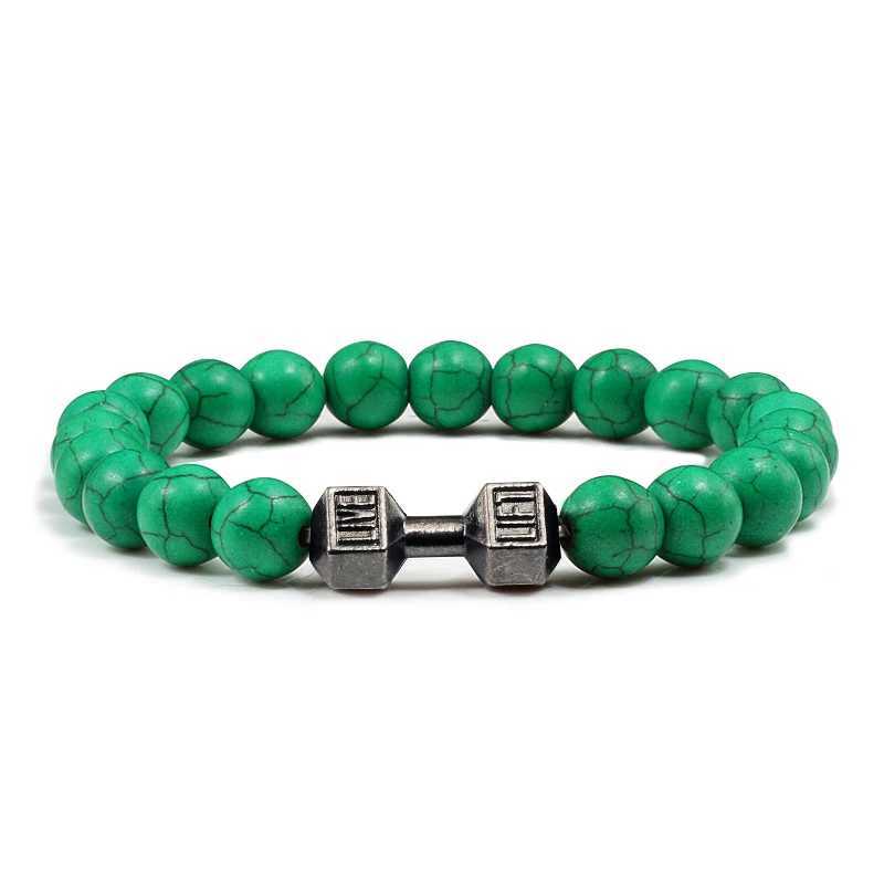 14 Style Dumbbell Lava Stone Bead Bracelet Womens Jewelry Mens Bracelet Metal Accessories Bileklik Couple Pulseras W241231