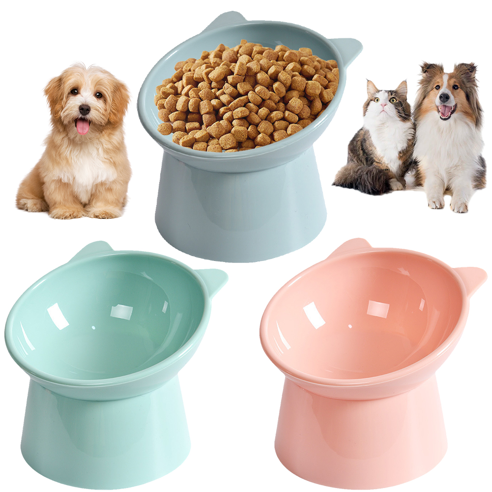 Tilted Cat Food Bowl Elevated Cat Bowl Ergonomic Raised Cat Food Bowl Anti Vomiting Plastic Feeding Bowl for Cats Dogs