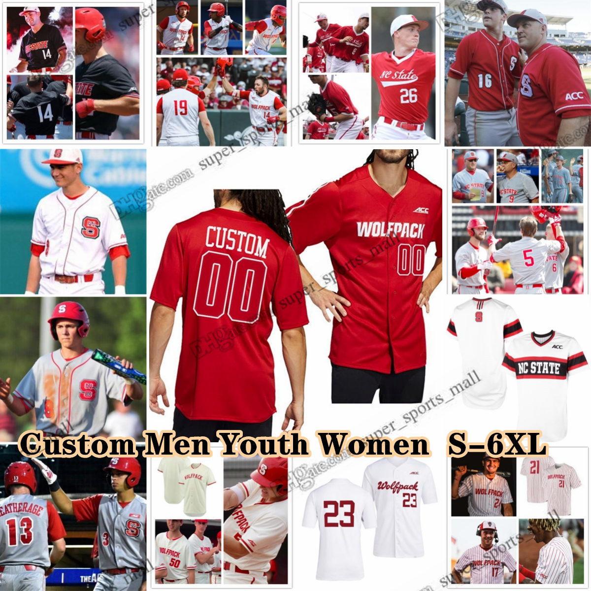 NCAA S-6XL NC State Wolfpack Baseball Jerseys 6 LuJames Groover III Dominic Pilolli Logan Whitaker Matt Willadsen Chris Villaman Silver Custom Any Name Any Number