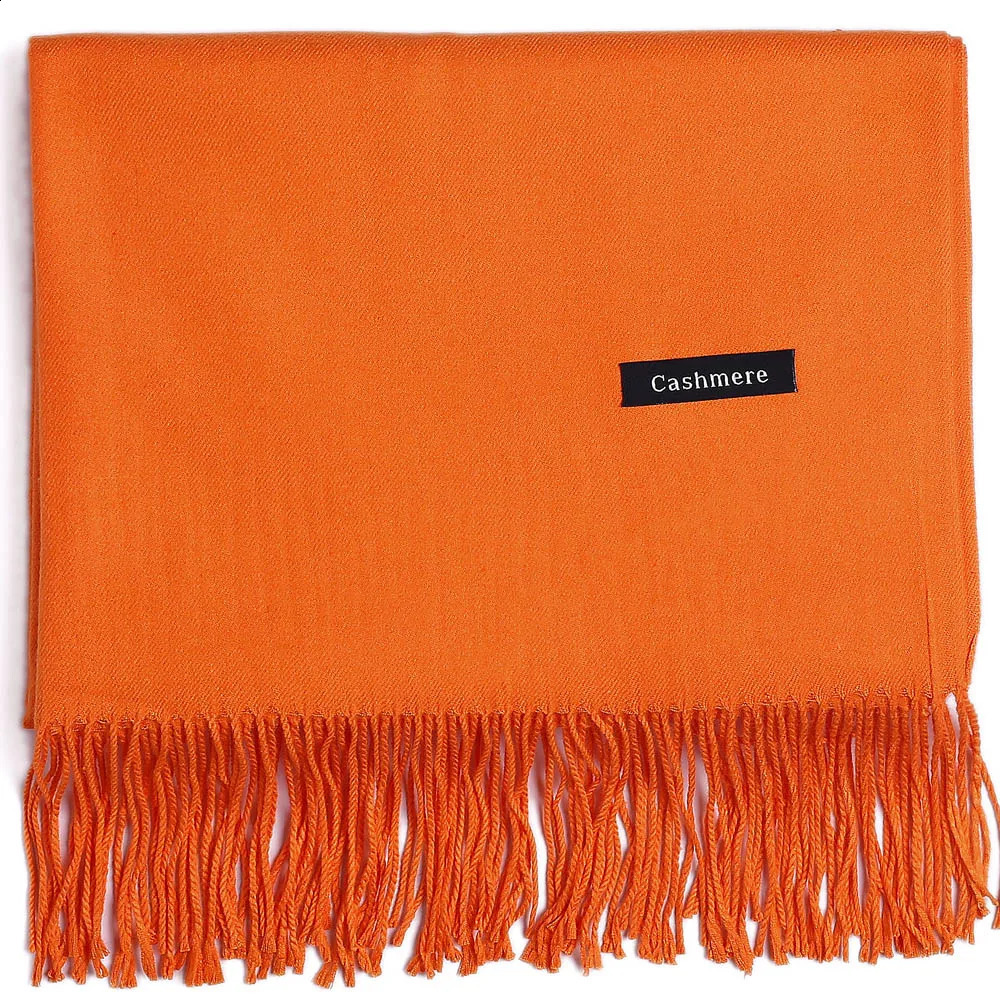 Fashion Cashmere Scarf Shawl Solid Autumn Winter Wrap Warm High Quality Soft Hijab Thick Women Pashmina Wool Orange 240828