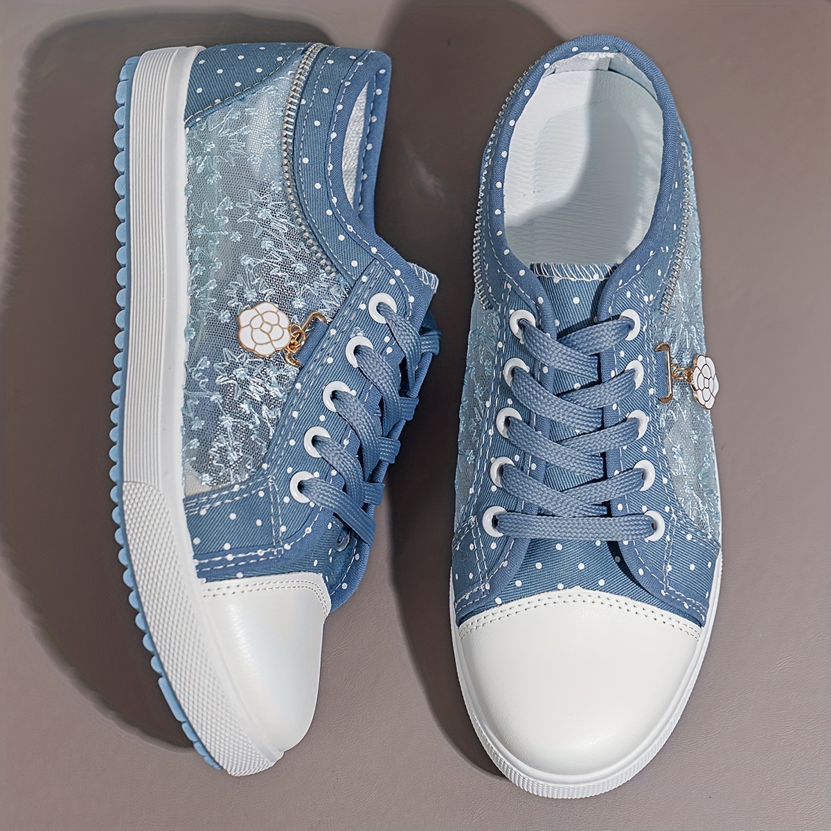 Women Fashion Summer Casual Cutouts Lace Canvas Hollow Breathable Platform Flat Shoes Woman Sneakers