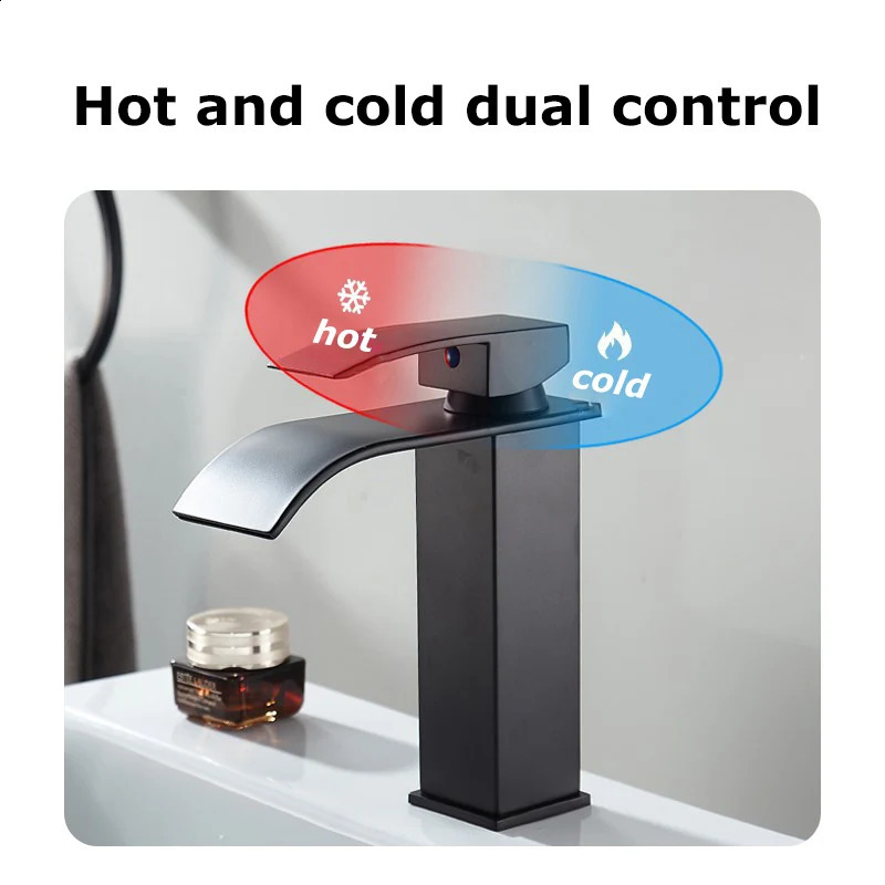 Waterfall washbasin stainless steel highlow faucet black and cold toilet bathroom household use 240830