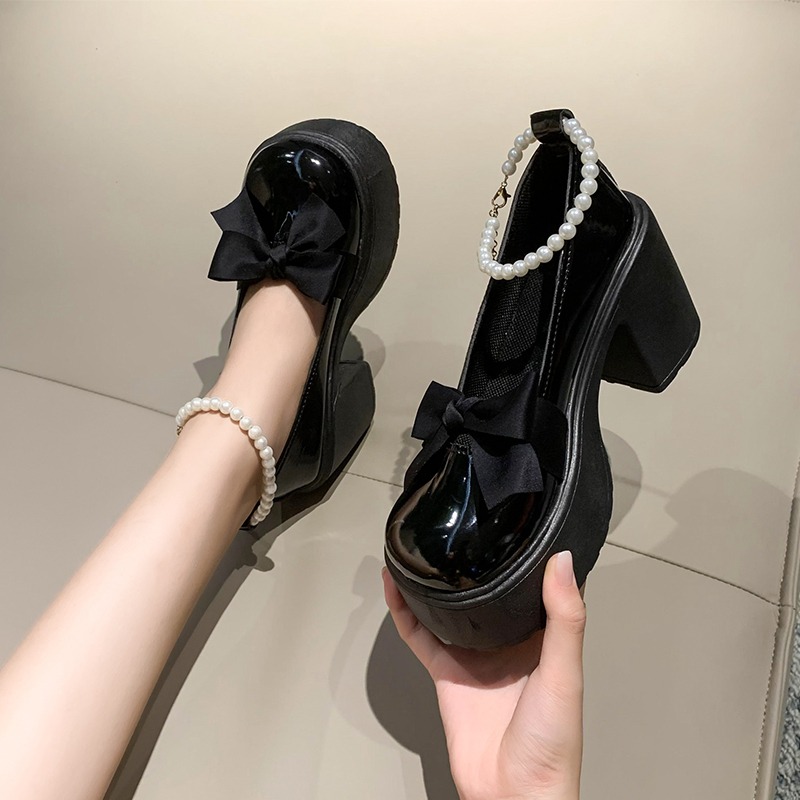 2025 new Thick Women Platform Mary Janes Lolita Party Pumps Summer New Sandals Bow Chain Mujer Shoes Fashion Oxford atos d4de