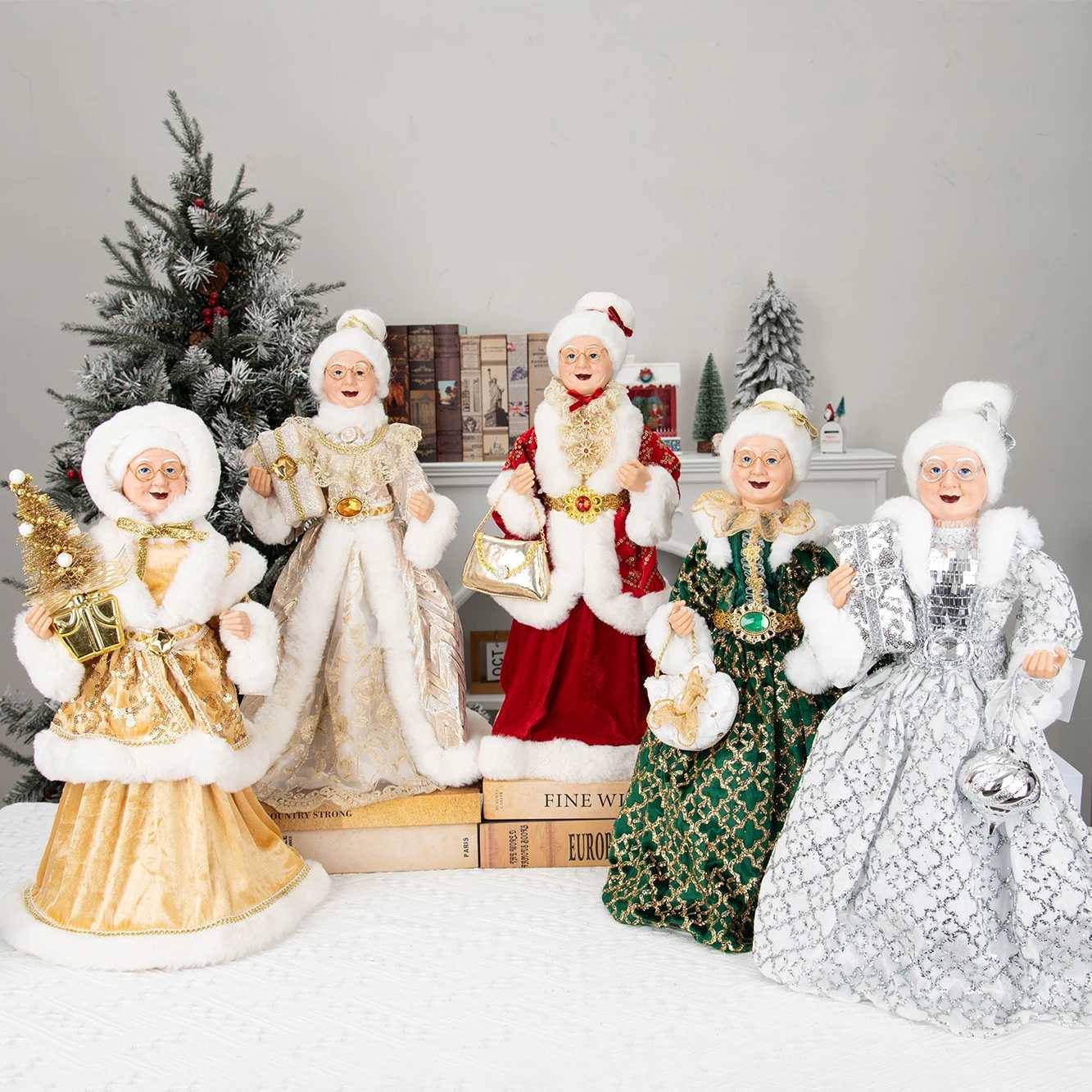 Christmas Decorations 48cm Christmas New Santa Claus Grandma Doll Decoration Scene Layout T240830