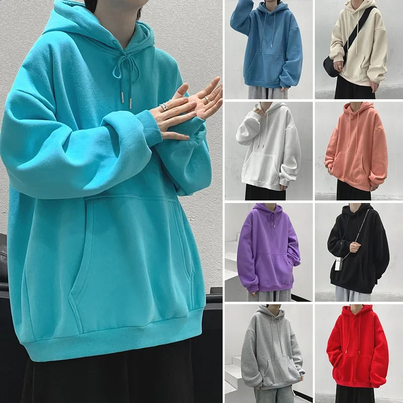 Autumn Solid Color Loose-fit Korean Style Casual Long Sleeve Hooded Pullover Sweatshirt Trendy For Men Hooded Sportswear 240830