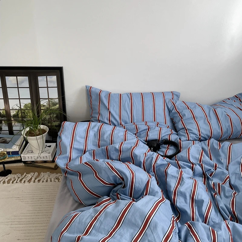 Linen 100% pure cotton down duvet cover striped large 40s down duvet cover pillowcase fashionable home textile Nordic suspender 240830