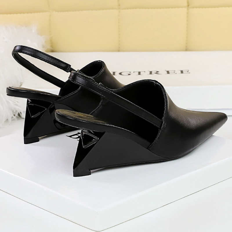 Bigtree New Designer Wedge Heels Hollow Back Strap Sandals Summer Shoes 2024 Fashion Pointed Tip Women Pumps