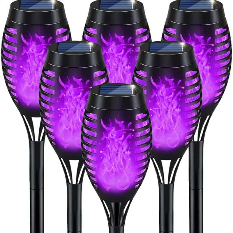 12LED Halloween Decorative Solar Flame Light Outdoor Flashlight Waterproof Purple Flame Light Garden Courtyard Road Solar Light 240830