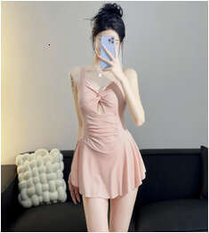 One-piece women's camisole, backless, fresh floral French style belly covering, slimming swimsuit, hot spring