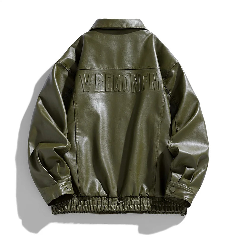 JSN235A2489 motorcycle American baseball suit mens spring and autumn fashion loose coat pilot pu leather jacket men 240826