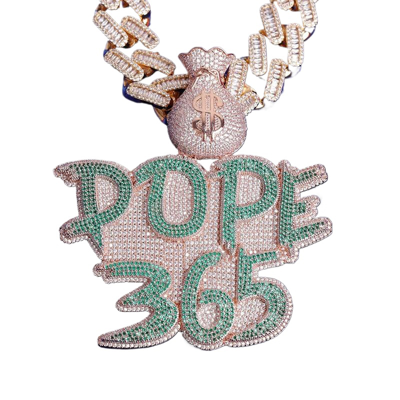 Hip Hop Custom Colorful Money Bag DIY Letters Pendant Necklace 5A Zircons Mens Jewelry