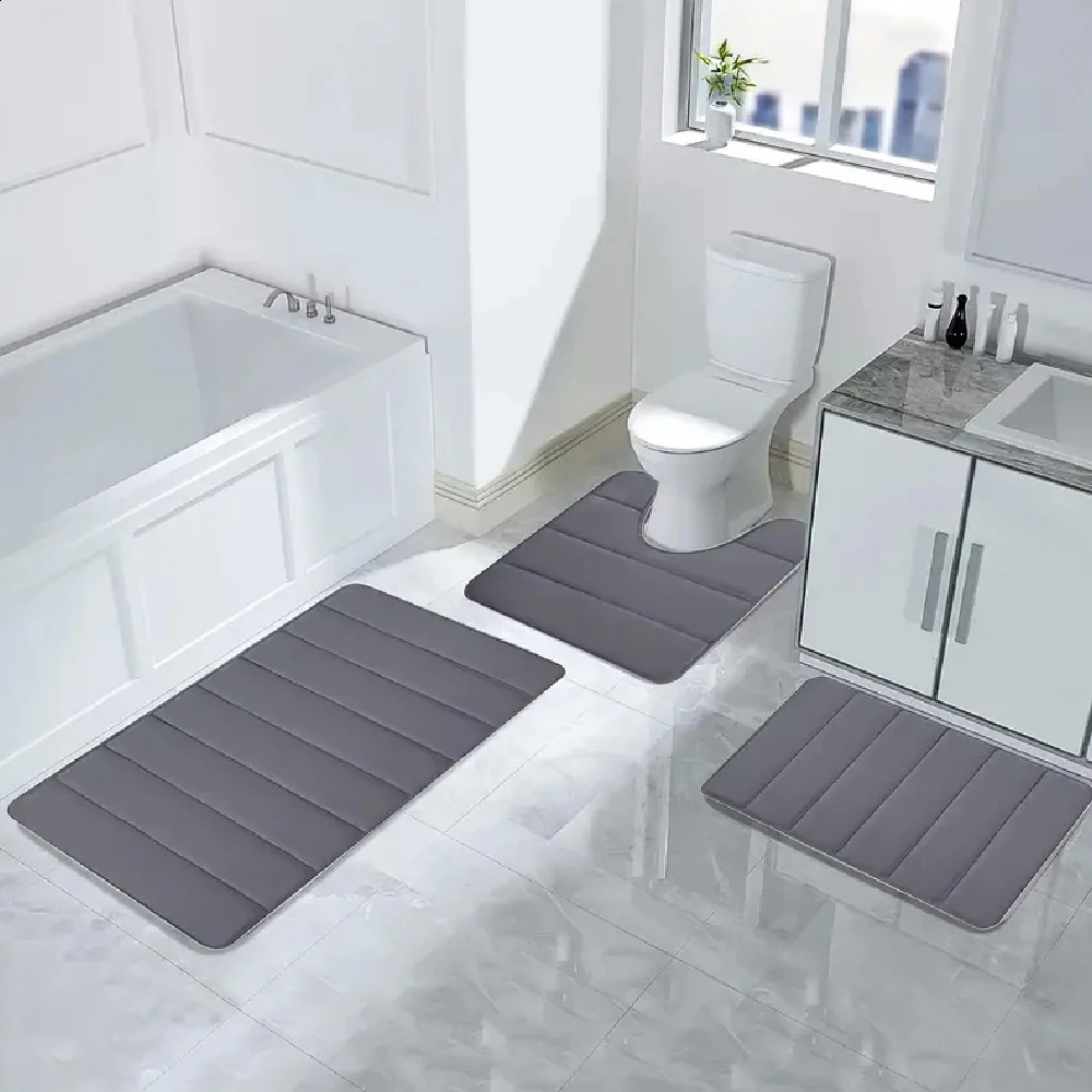 3 Pcs Bathroom Mat Set Nonslip Toilet Carpet Memory Foam Absorbent Floor Mats Shower Rug Home Decor Waterproof Footpad 240830