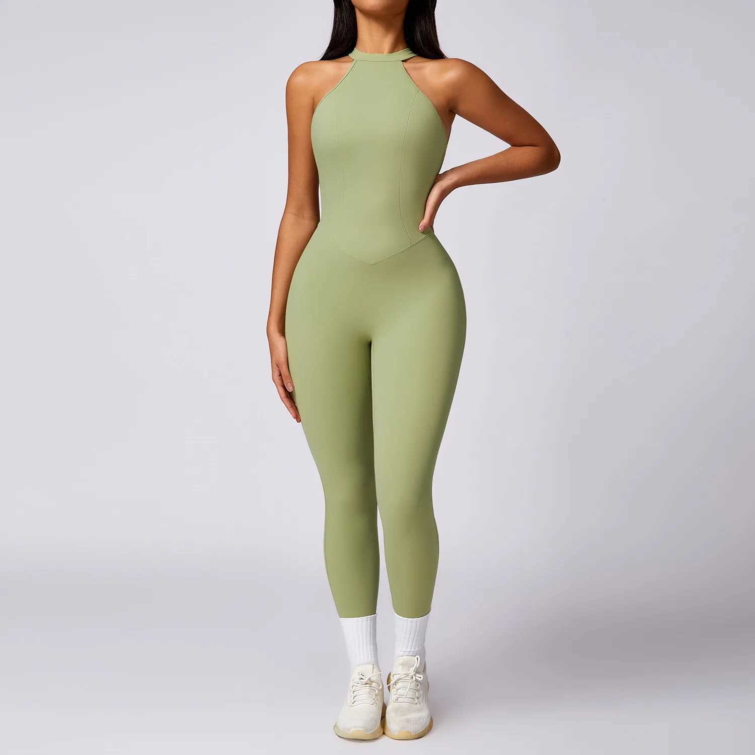 V-back jumpsuit womens backless sports bodysuit womens jumpsuit quick drying yoga suit sleeveless one-piece fitness suit W250326