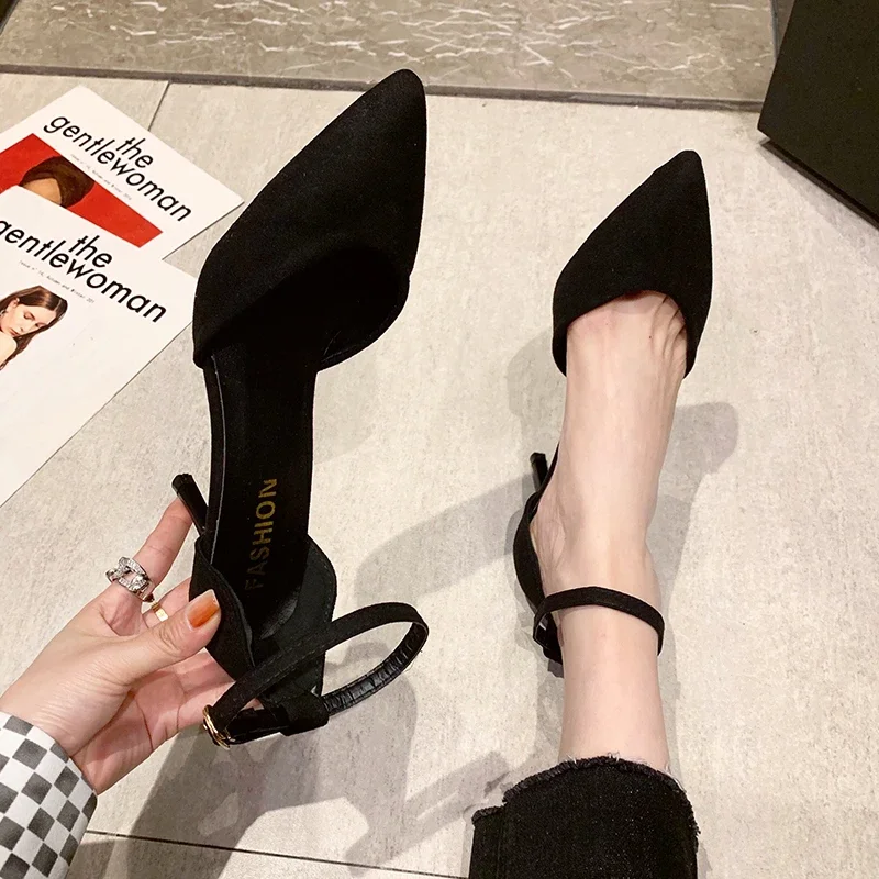 and Spring Autumn High New FashionThin Heel Professional Pointed Black Buckle Strap Single Shoe Women atos Mujer 63de
