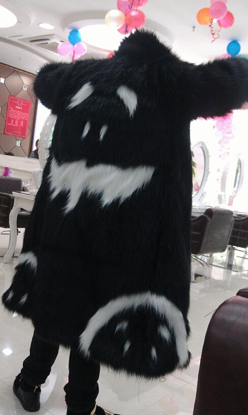 Celebrity Same Style Flower Face Robe Fashion Splicing Coat Fox Hair Male Imitation Fur Coat Windcoat