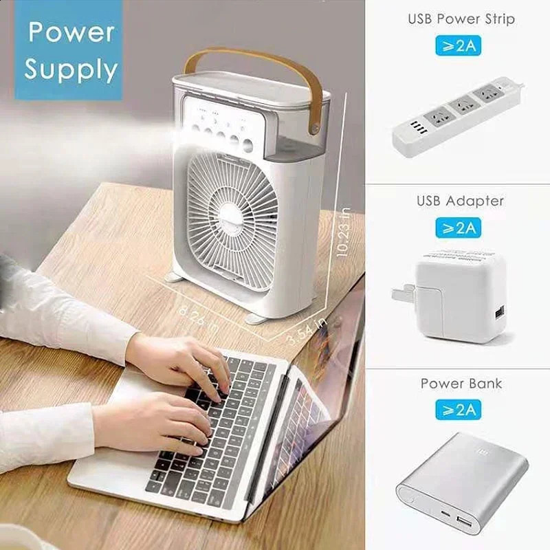 Portable Fan Air Conditioners USB Electric LED Night Light Water Mist Fun 3 In 1 Cooler Humidifie For Home 240830