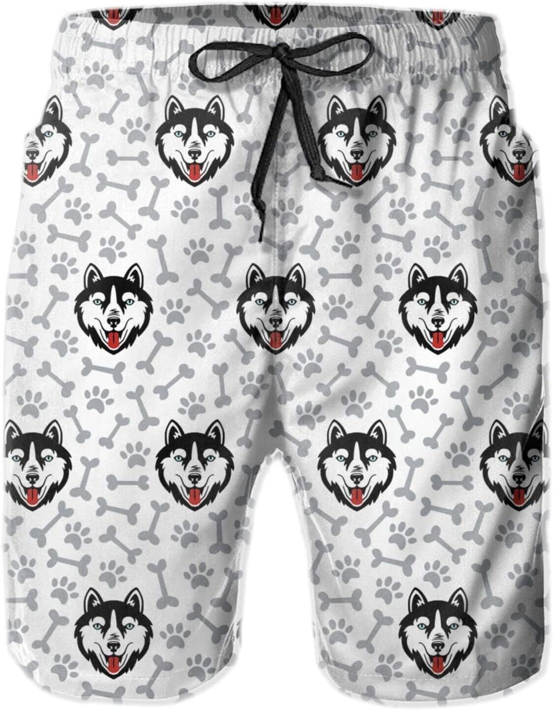 Mens Shorts 3D Printed Pattern Funny Husky Dog Swim Trunks Quick Dry Casual Beach Board Swimwear