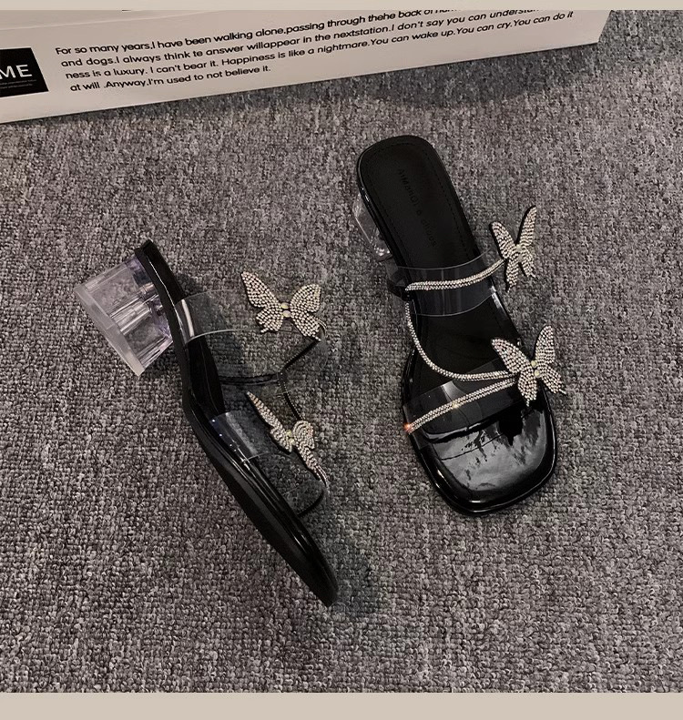 Women Shoes Gentle Style Butterfly Design High Heel New Fashion Transparent Slippers Free shipping