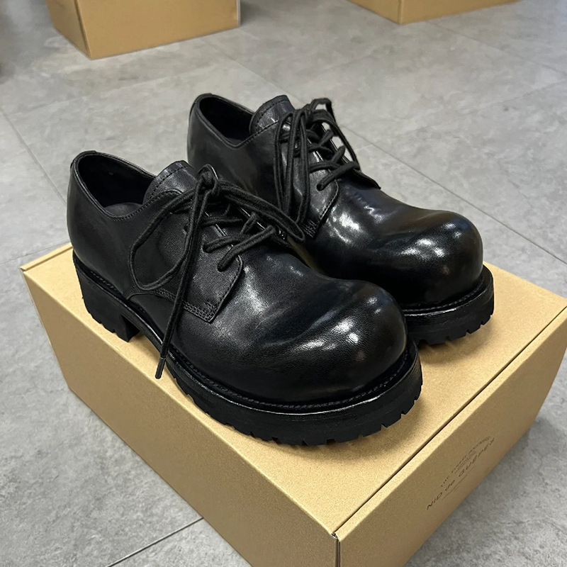 03991 Big Head Brand Design Derby New British Style Lace-up Casual Leather Block Heel Heightening Single Shoes Sneakers