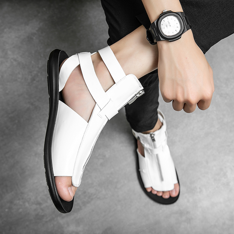 Luxury Brand White Roman Sandals Summer 2023 New Beach Shoes Men's New Casual Sandals Men's Outdoor Comfortable Zippered Sandals