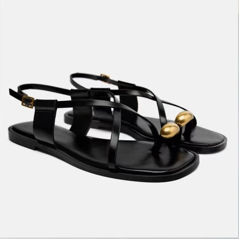 Flat Sandals for Women 2024 Summer - Metal Decor Cross Strap Breathable Ladies Footwear 4