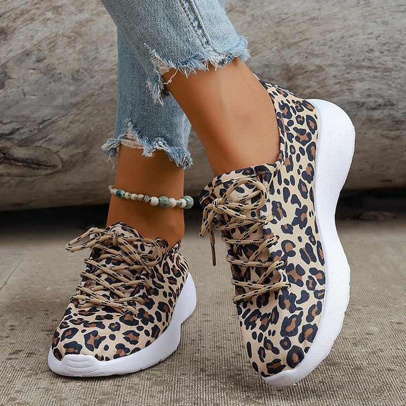 Women's Leopard Print Platform Sneakers Fashion Canvas Breathable Running Shoes Woman Lightweight Non Slip Casual Sports Shoes