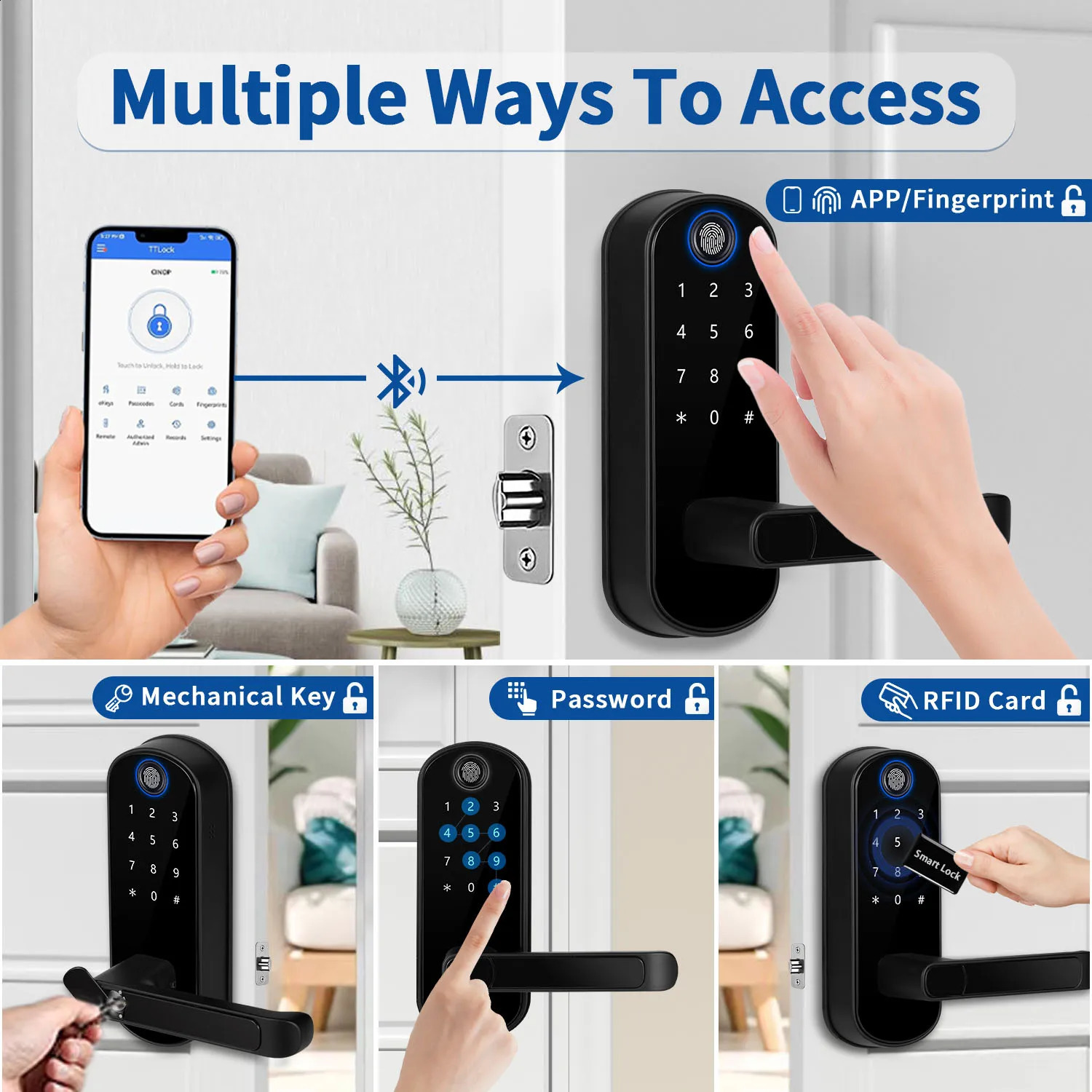 KeylessEntry Fingerprint Smart Door Lock Digital Electronic with Code Passcode Electric Knob Perfect for Entry Doors 240830