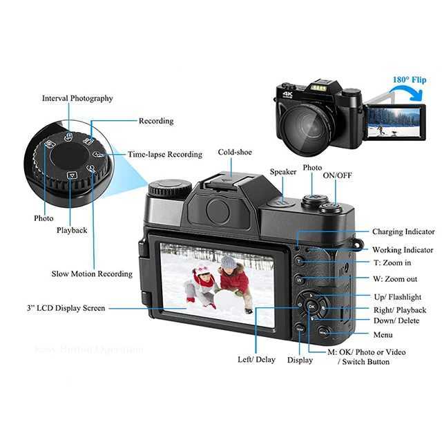 4K HD 48MP Retro Digital Camera 4K HD Professional Digital Camera WIFI Network Camera Wide Angle 16X Digital Zoom Camera Flip Screen M240831
