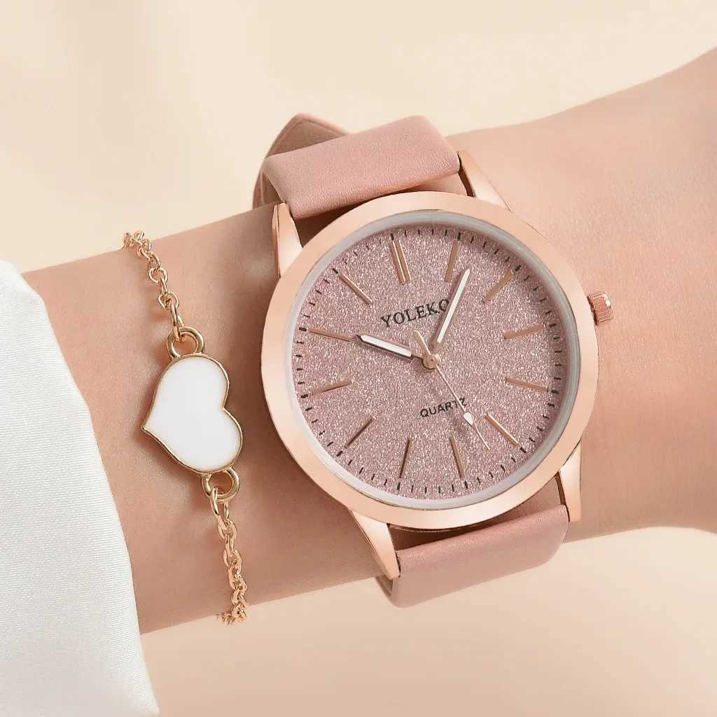 2-piece set of Wen Watches fashionable and casual womens quartz watch leather strap watch Wen Fem girls watch (no box) X241106