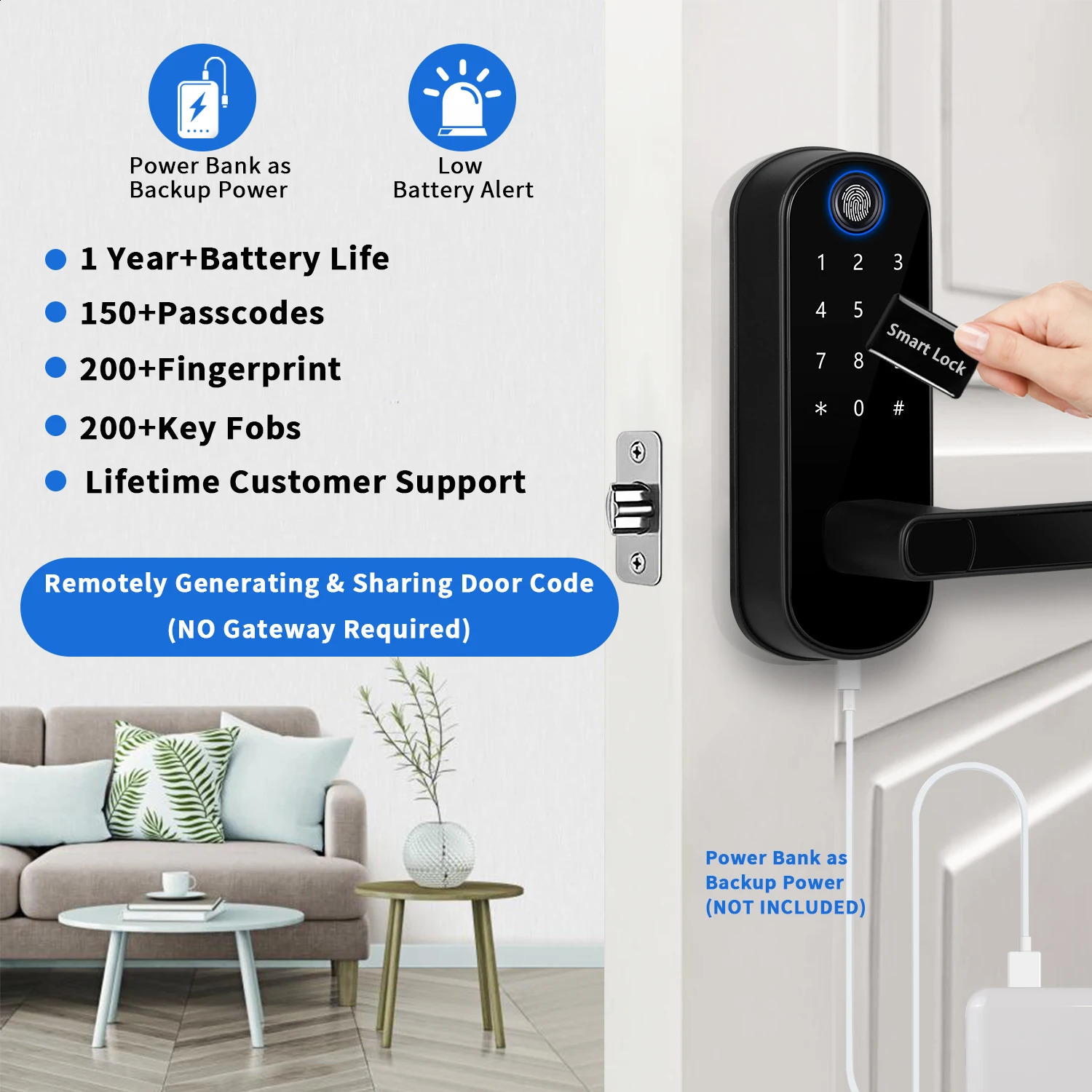 KeylessEntry Fingerprint Smart Door Lock Digital Electronic with Code Passcode Electric Knob Perfect for Entry Doors 240830