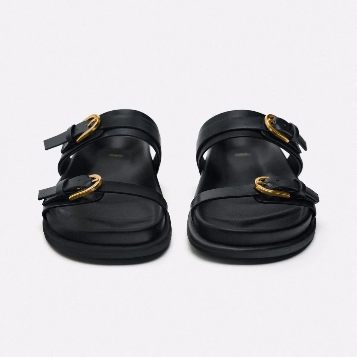 2024 Women's Metal Buckle Sandals Woman Black Flat Sgback Female Summer Straps Round Toe Shoes 404
