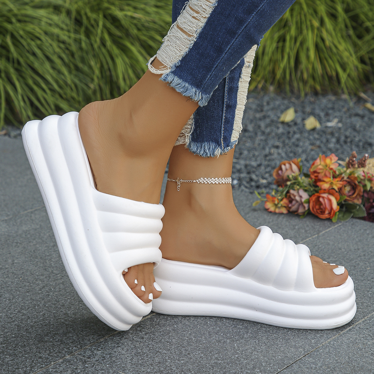 Pink Chunky Platform Sandals for Women 2024 Summer Thick Bottom Eva Wedge Slippers Woman New Fashion Non Slip Beach Slides Shoes Y241008