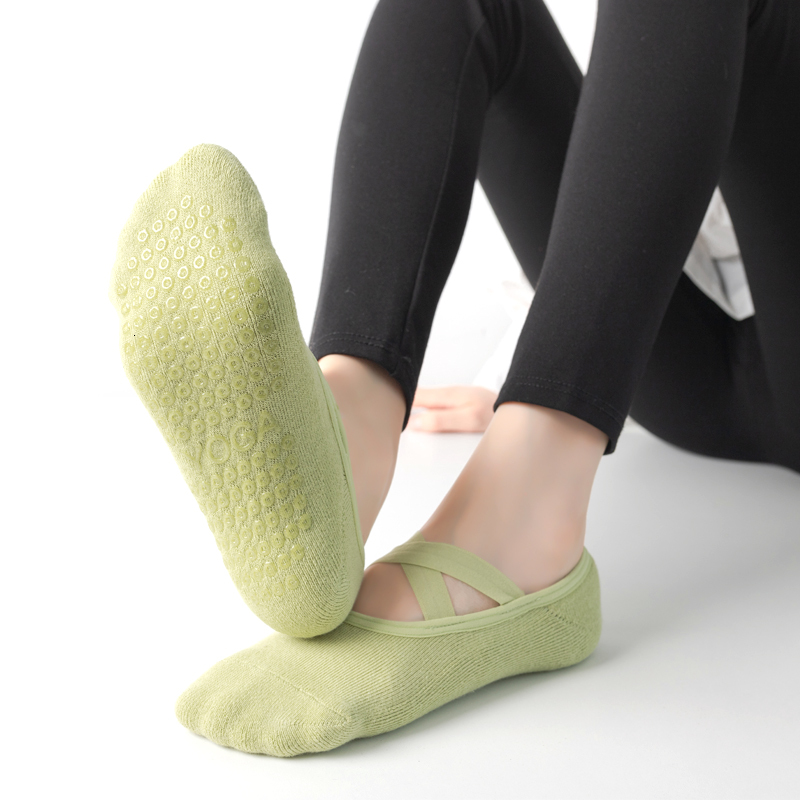 Women Breathable Towel Bottom Yoga Silicone Non-Slip Bandage Pilates Sock Ladies Ballet Dance Fiess Workout Cotton