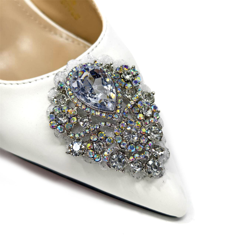 Venus Chan 2024 Latest Wedding Pointed Toe Women's Shoes High Heel White Color Rhinestones Party Ladies Shoes And Bag Set