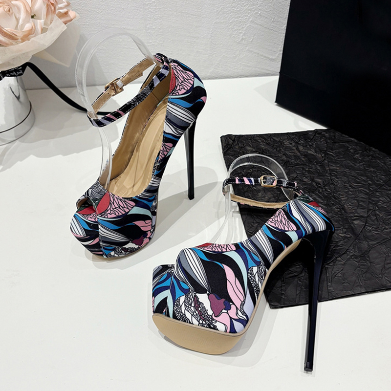 Fashion Liyke Design Hand-Painted Leather Platform Pumps New Women Sgback Sandals Sexy Peep Toe High Heels Strip Pole Dance Shoes 55ca