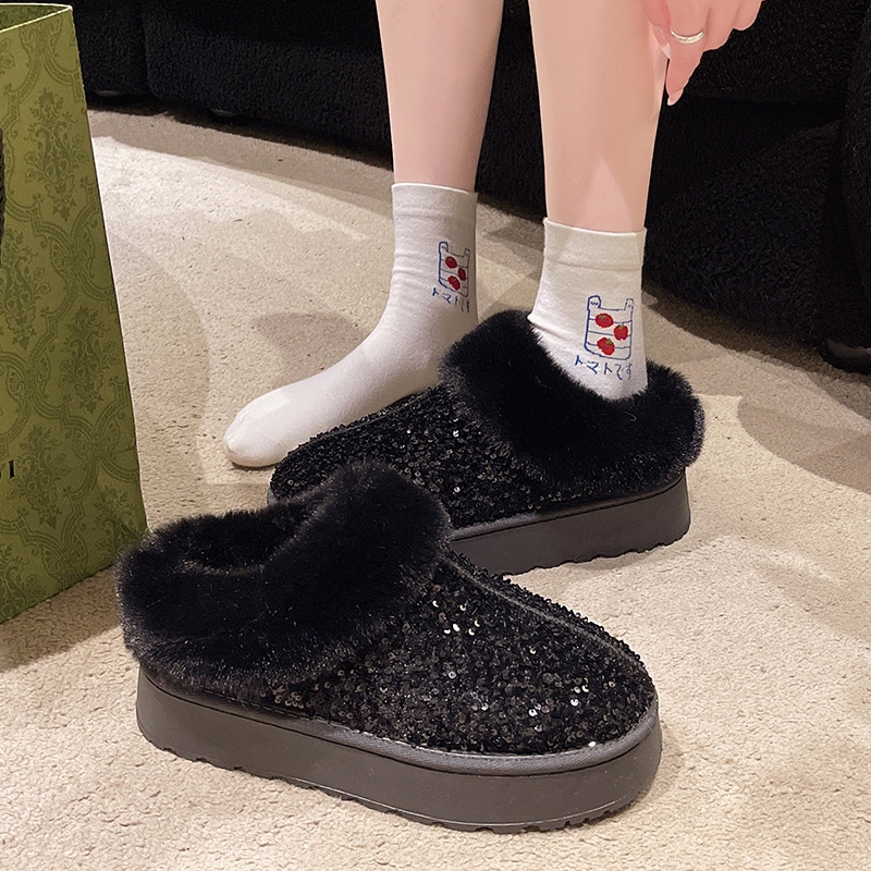 Free shipping 2024 new autumn winter soled plush snow boots with thick sequins suitable for women in pink black sier and gold sizes 36-43