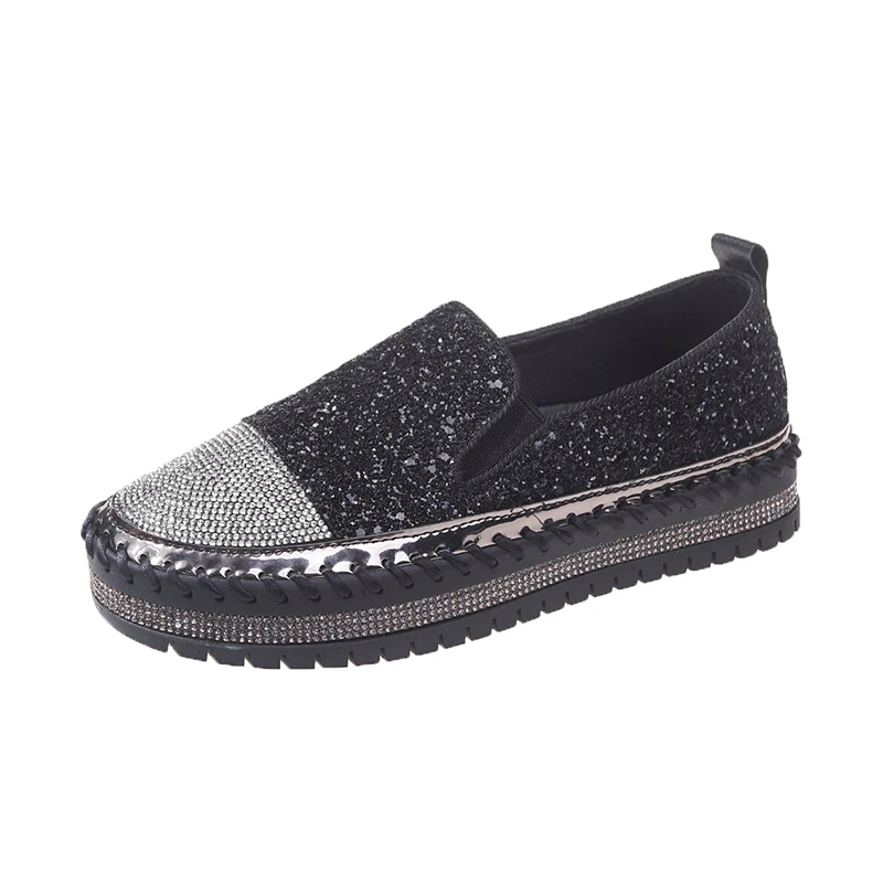 Luxury Women Flats Rhinestone Bling Sewing Platform Loafers Slip on Sewing Shallow Fashion Casual Shoes Ladies Footwear