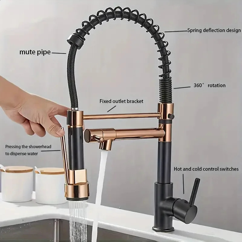 1 spring kitchen faucet type dual outlet and cold sink vegetable cleaning basin rotating rose gold water 240830