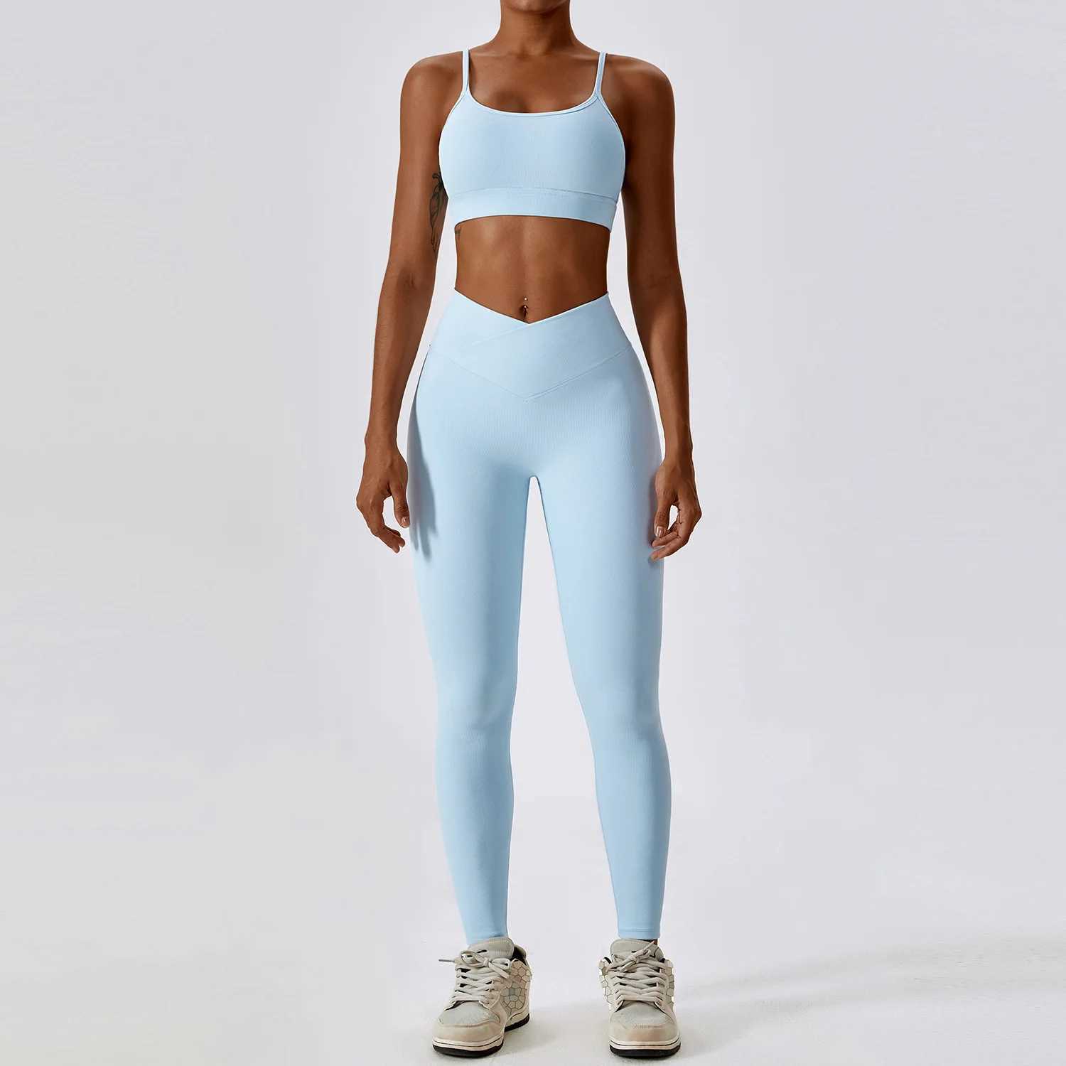 2PCS seamless yoga set fitness clothes sportswear yoga clothes womens fitness rib sportswear sports bra fitness leg sportswear W250326