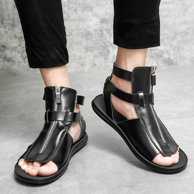 Luxury Brand White Roman Sandals Summer 2023 New Beach Shoes Men's New Casual Sandals Men's Outdoor Comfortable Zippered Sandals