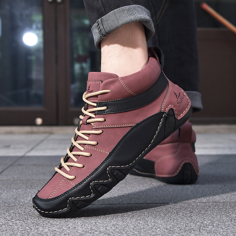 2024 New Handmade Autumn Design Sneakers Man Breathable Casual Leather Shoes Men Ankle Boots Outdoor Fashion b0a4