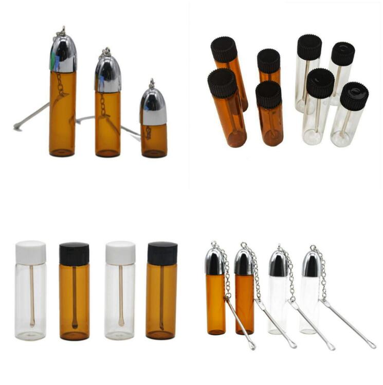 3.6cm 5.7cm 7.2cm Height Jars Storage plastic glass Bottle Snuff 3 Styles Choose Smoking Dispenser Bullet Rocket Snorter sniff Stash pill case spoon earpick