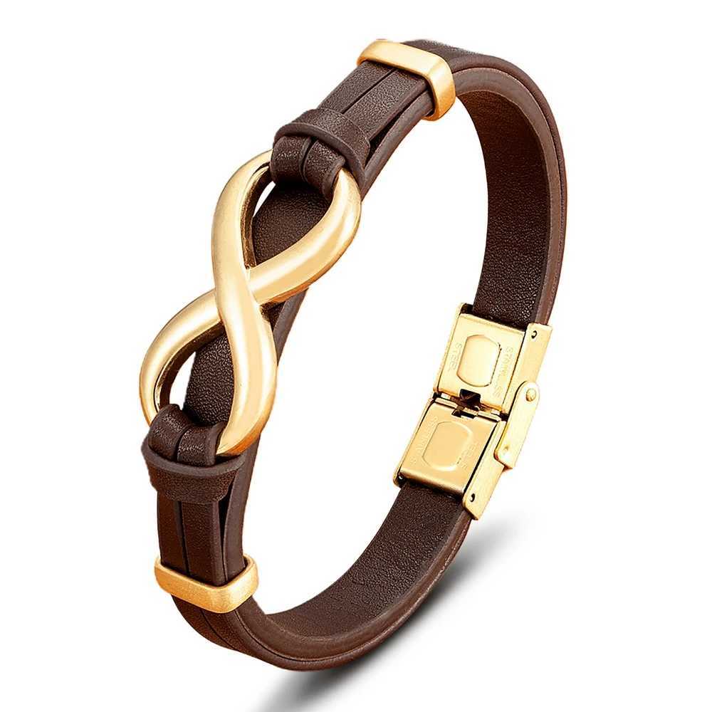 TYO Luxury Genuine Leather Unlimited Symbol Mens Bracelet Stainless Steel Buckle Couple Bracelet Jewelry Direct Shipping Wholesale W240830