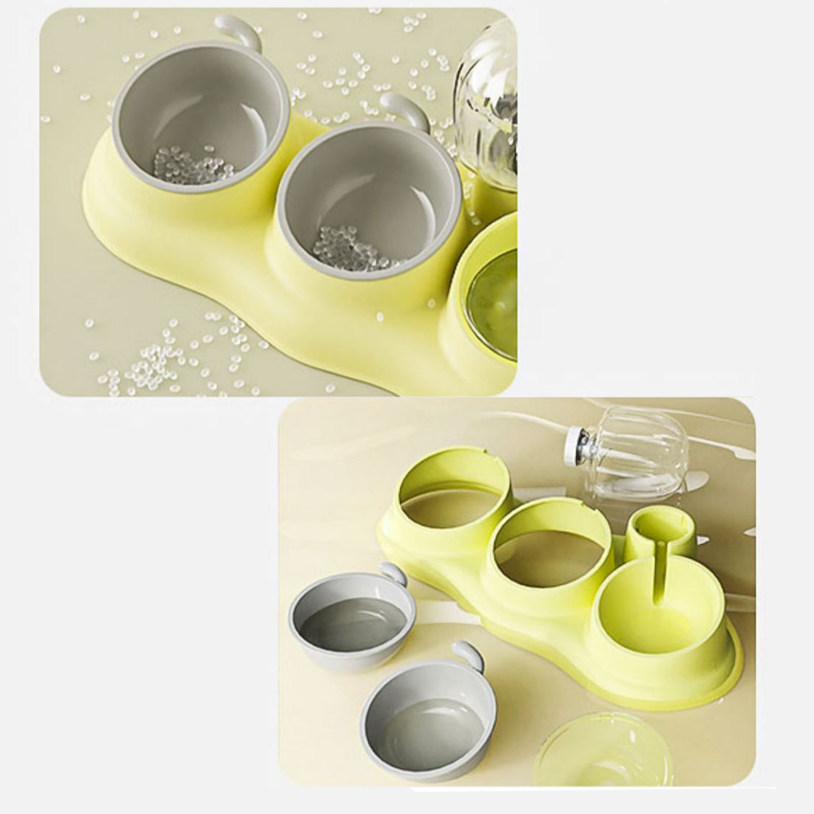 Pet Water Food Bowls 3 In 1 Tilted Detachable Dog Bowls With Automatic Waterer Bottle For Puppy Cat