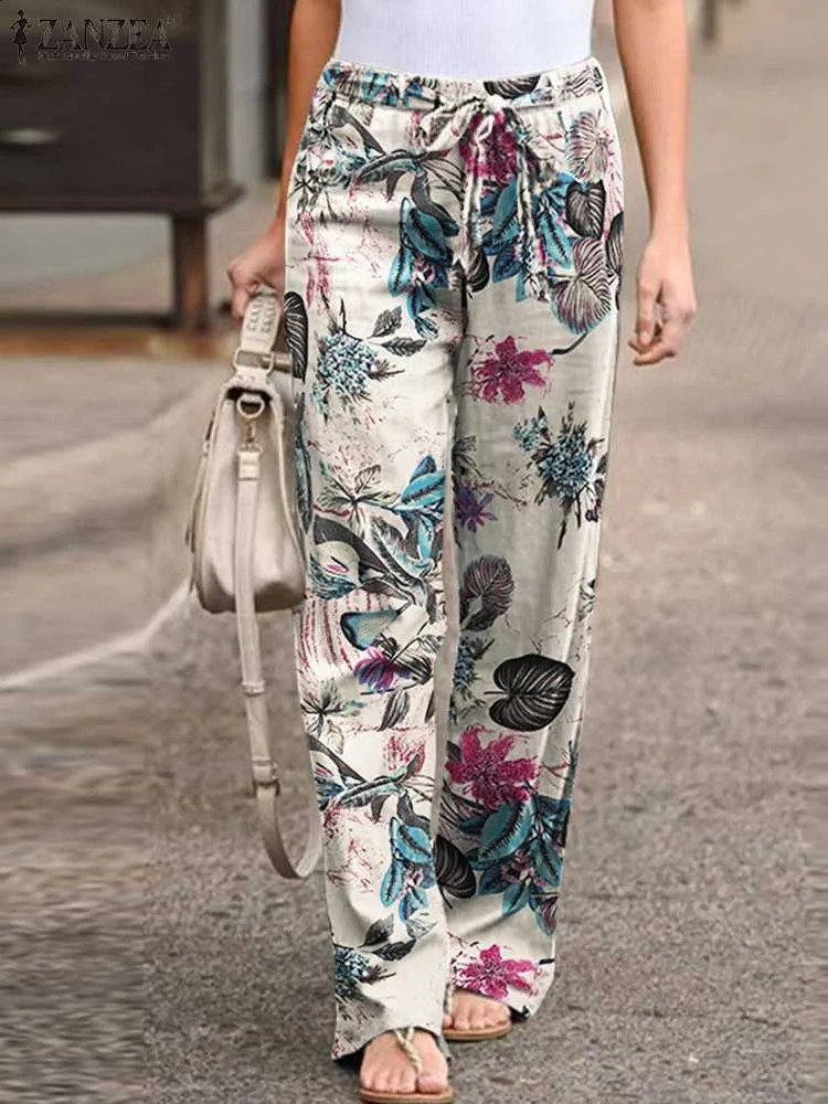Bohemian womens floral print Trouser 2024 ZANZEA summer casual loose harem pants retro elastic waist long harem pants 240830