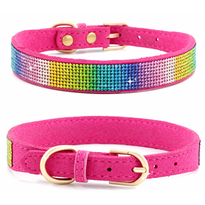 Dia Dog Collars for Small Medium Large Dogs Black Pink Rainbow Blue Soft Suede Pet Puppy Collar with Metal Buckle Wholesale