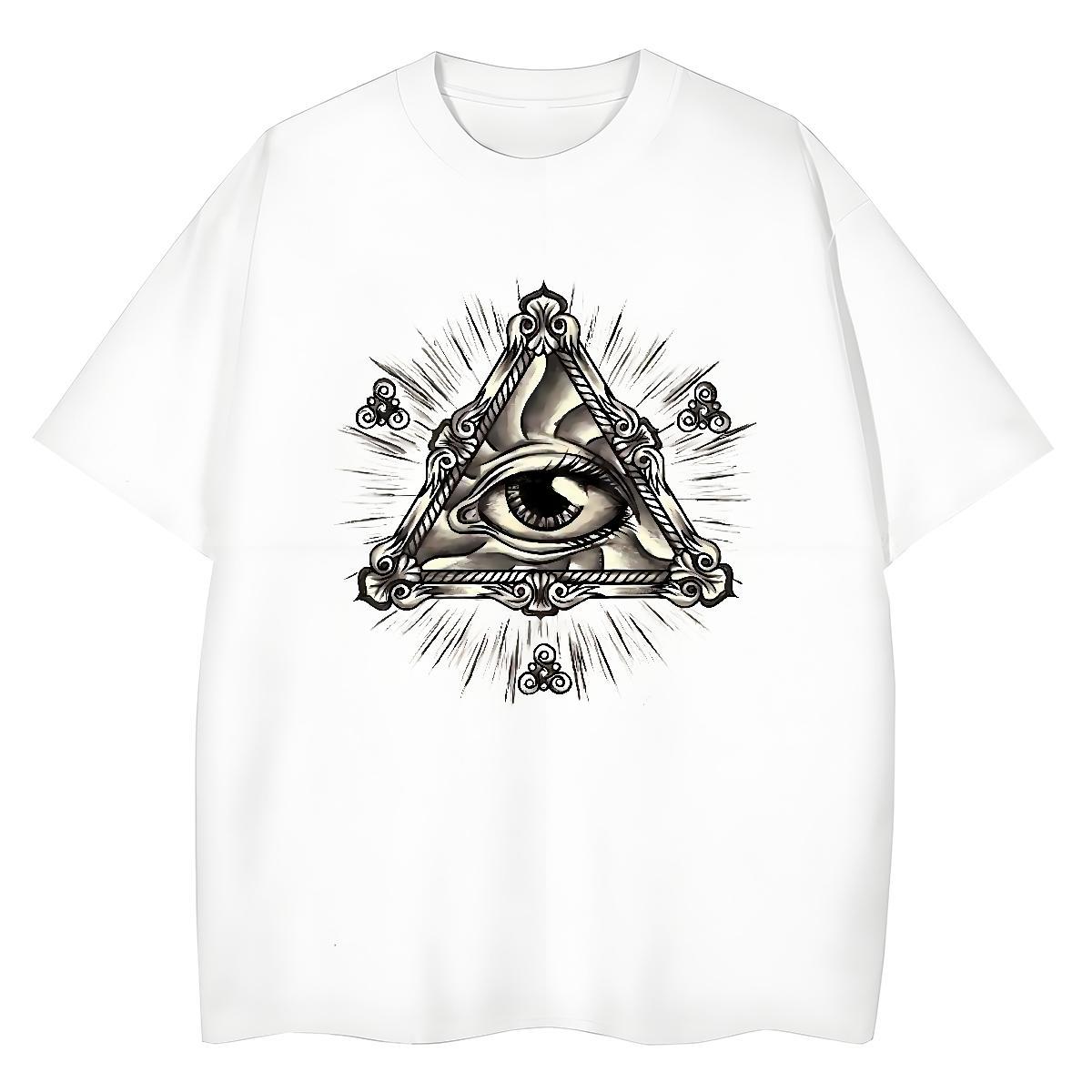 TOP Quality Womens T Shirts 230g Pure Cotton Short Sleeve O-Neck Casual Daily Wear eye of the devil Unisex Tshirts Loose Cartoon Print Tees Shirts