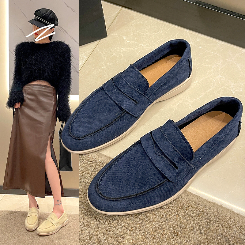 Flat Women Khaki Suede Summer Walk Slip-on Lazy Loafers Causal Moccasin Comfortable Mules Driving Shoes 2024 57b9
