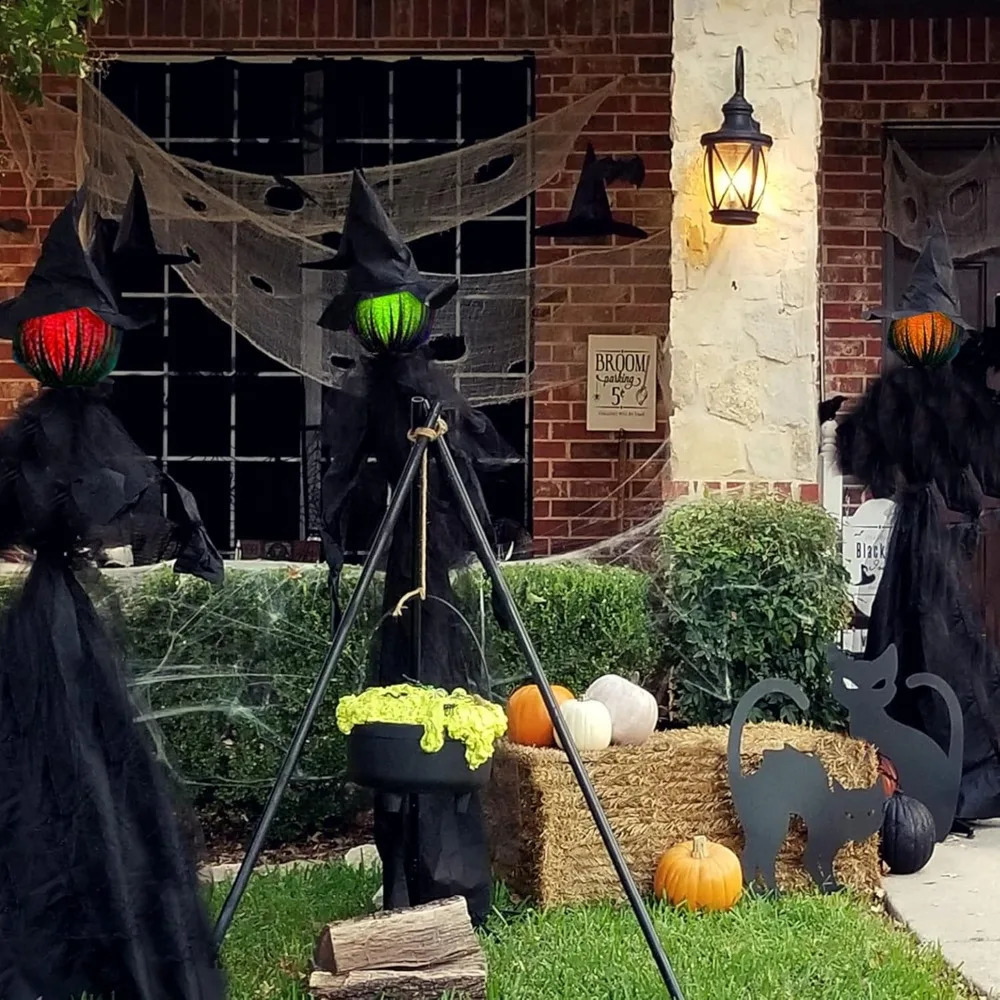 Halloween decoration 6-foot 3-light Halloween witch set with yard lawn haunted house decoration Halloween decoration 240830