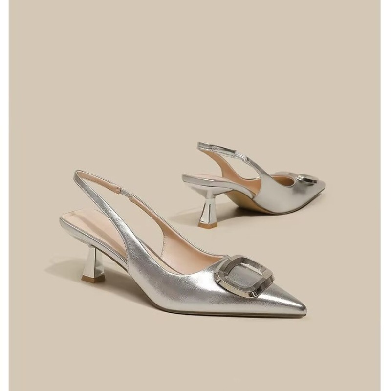 Woman Brand Sgback Shoes Fashion 2024 Spring New Ladies High Heels Elegant Med Heel Pointed Toe Slip on Sandal Mules Q44 c857